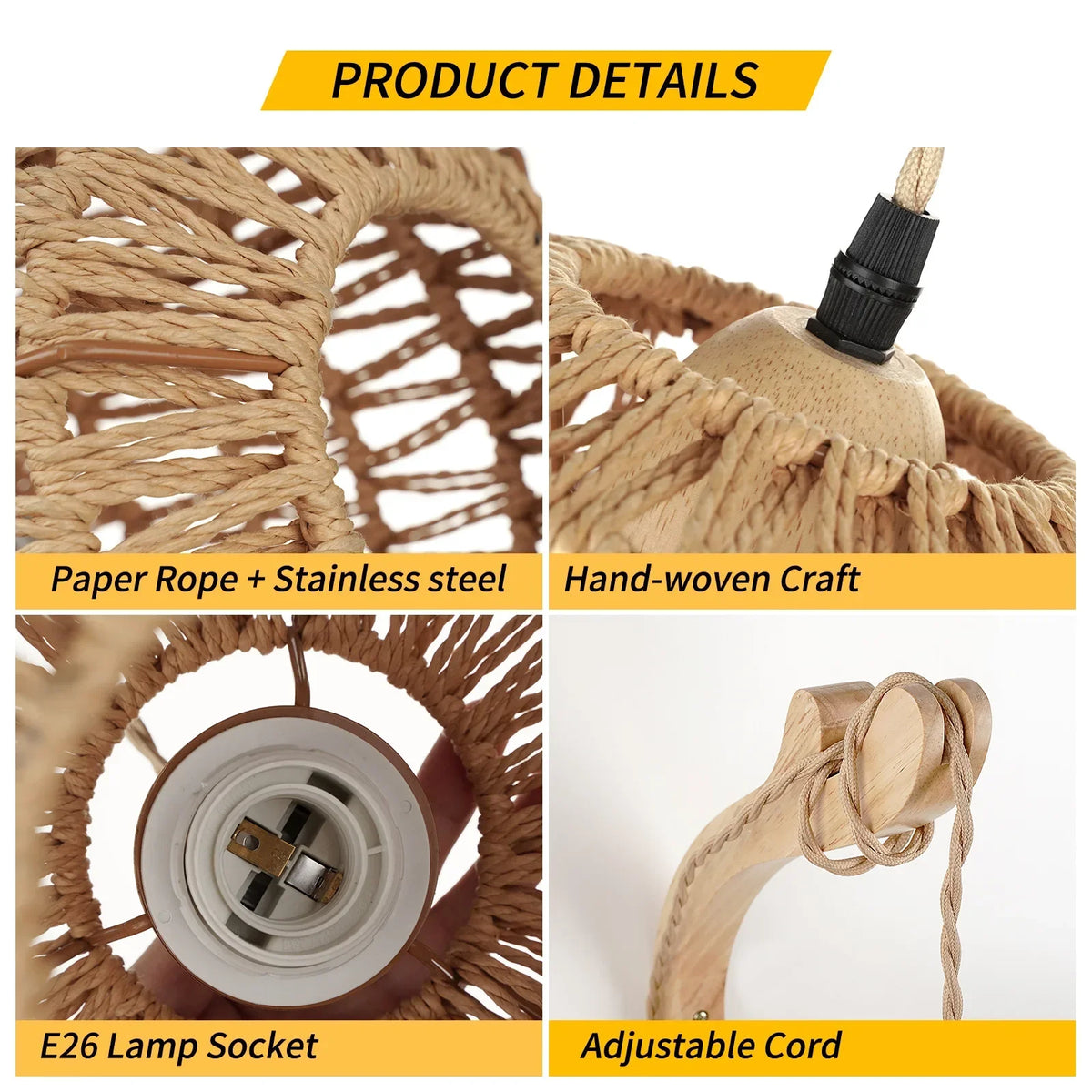 lampe suspendue tressée bois naturel bohème rustique éclairage mur chambre salon étude entree