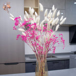 bouquet fleurs séchées orange rose bleu blanc vase transparent décoration naturelle rustique maison
