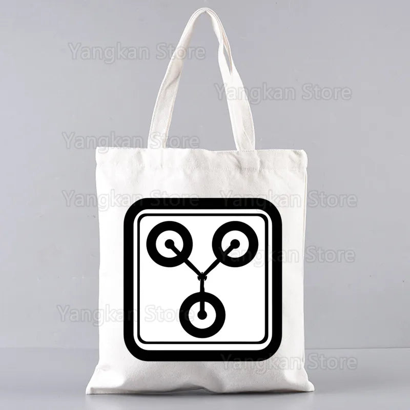 sac main toile blanc imprimé retour vers futur moderne poignées
