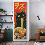 affiche murale vintage chat noir nouilles rouge jaune pop art 150cm 40cm