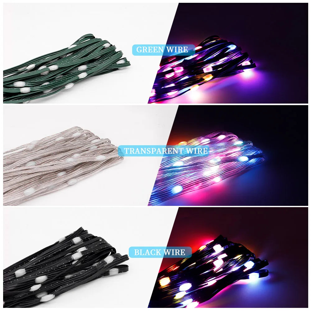 guirlande lumineuse led rgb adressable usb decoration noel mariage jardin fil transparent vert noir