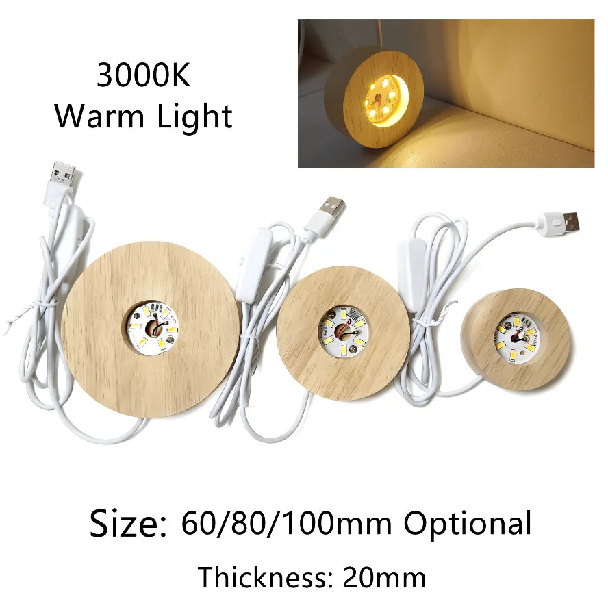 bases lumineuses décoratives modernes bois naturel couleurs variées télécommande optionnelle led usb blanc chaud