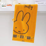 serviette coton lapin miffy dessin animé violet jaune vert gris marron pomme arbre anneaux