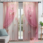 rideaux fenêtre deux panneaux rose papillons semi transparent métalliques chambre salon