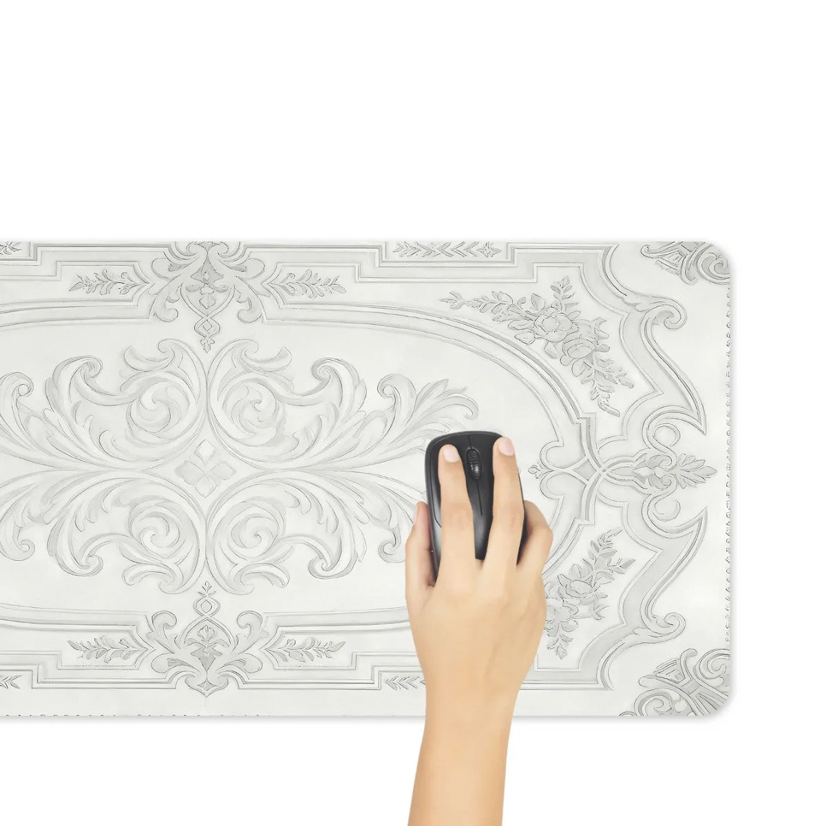 tapis souris blanc gris ornements floraux geometriques classique gaming accessoire polyester