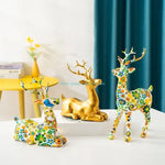 statue cerf doré résine moderne or floral décoration intérieure brillante élégante festive amour