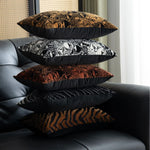 housse coussin double face imprimé léopard noir marron blanc moderne décoration maison voiture 50x50cm