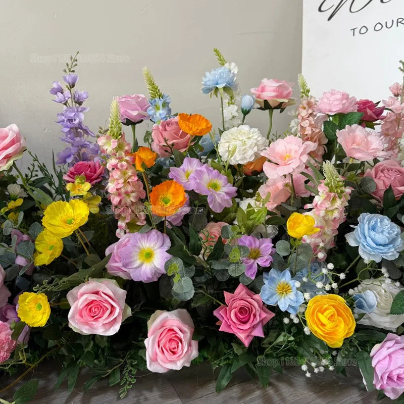 Décoration florale artificielle mixte rose blanc bleu mariage anniversaire événementextérieur