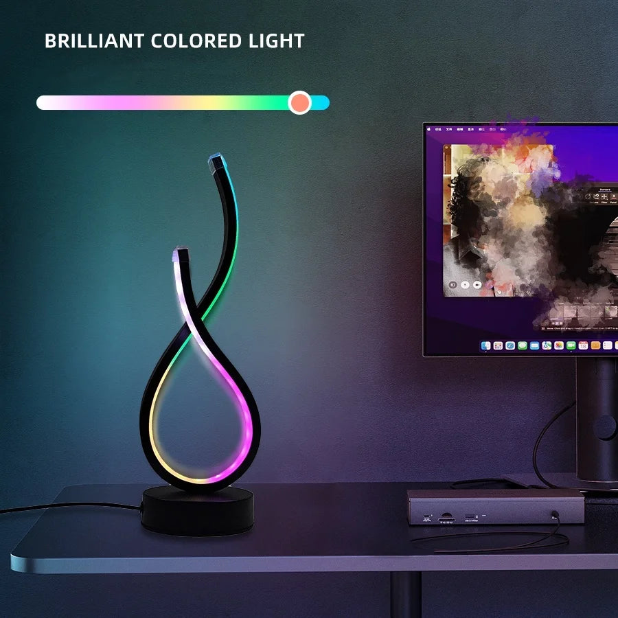lampe table moderne multicolore noir courbe adaptateur usb powerbank