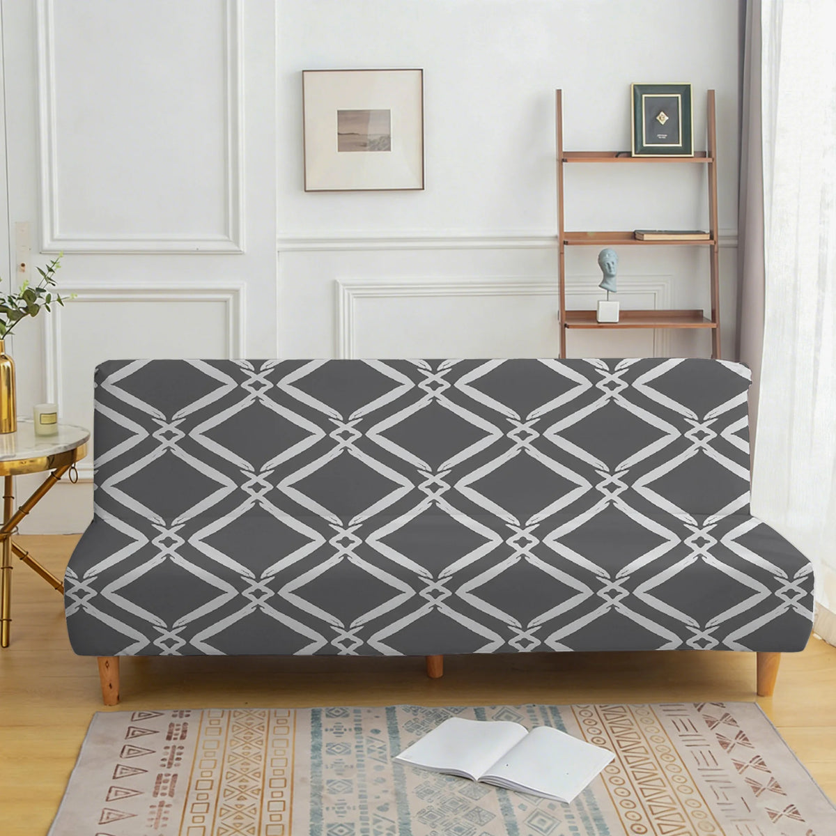 couverture canapé lit élastique géométrique noir gris moderne machine lavable 185 210cm