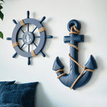 décoration murale marin ancre bleu marine roue navire texture striée corde nouée fixations adhésives