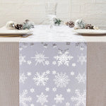 chemin table festif flocons neige noël gris clair blanc rouge doré festive