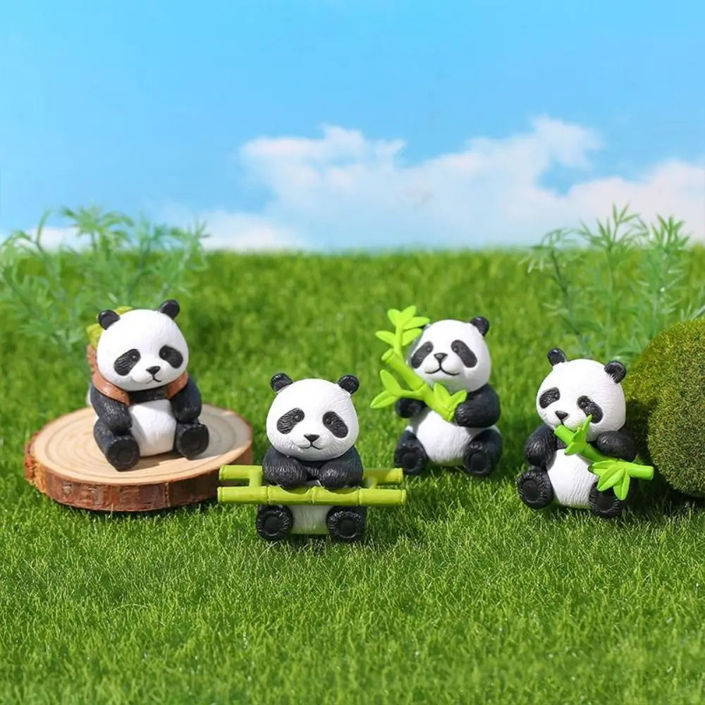 ornements paysagers pandas compagnons figurines cartoon mignon panier bambou pvc opaques
