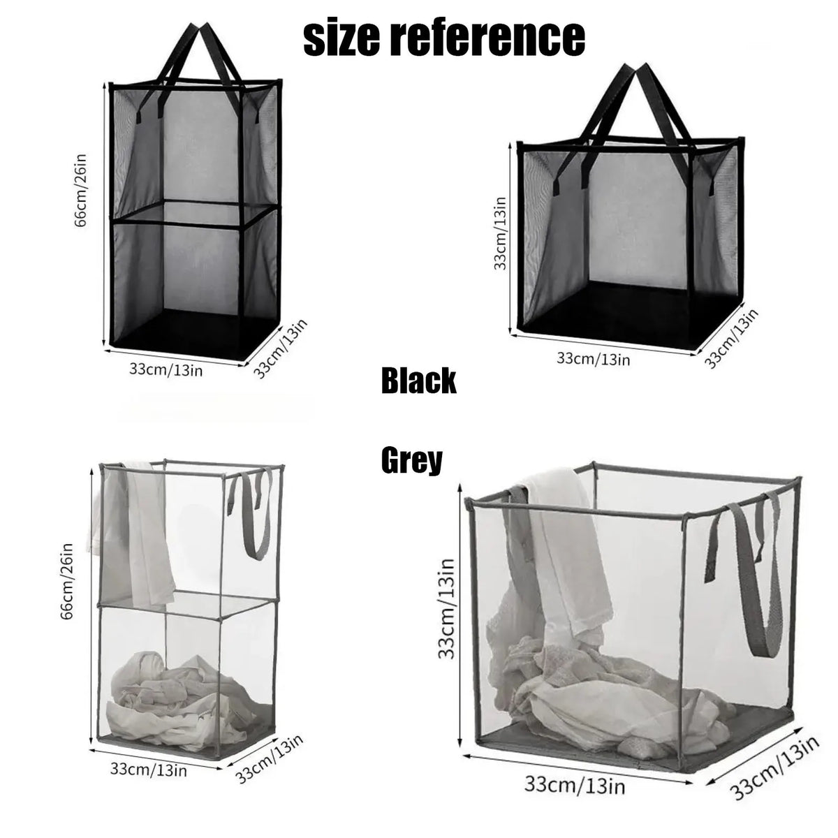 panier linge noir gris transparent maille polyestère pliable moderne poignées grande capacité