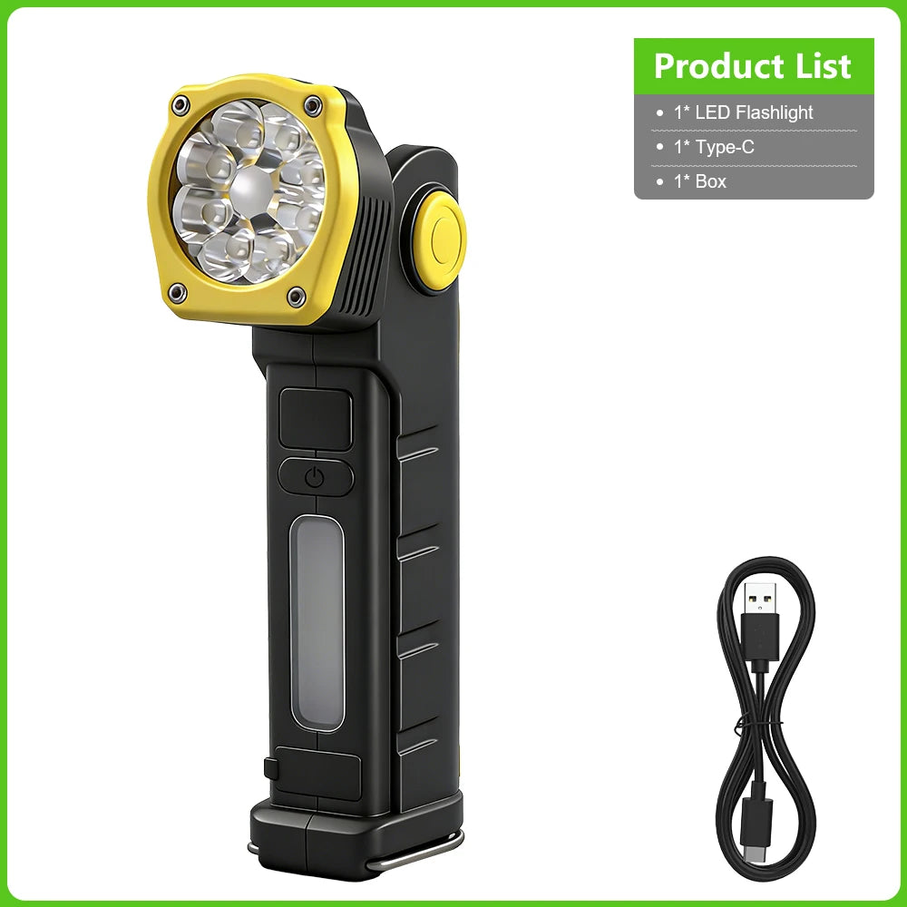 lampe frontale rechargeable led jaune noire aimantée rotation 90 degrés camping