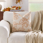 housse coussin décorative motif feuilles automne champignons moderne salon maison intérieur