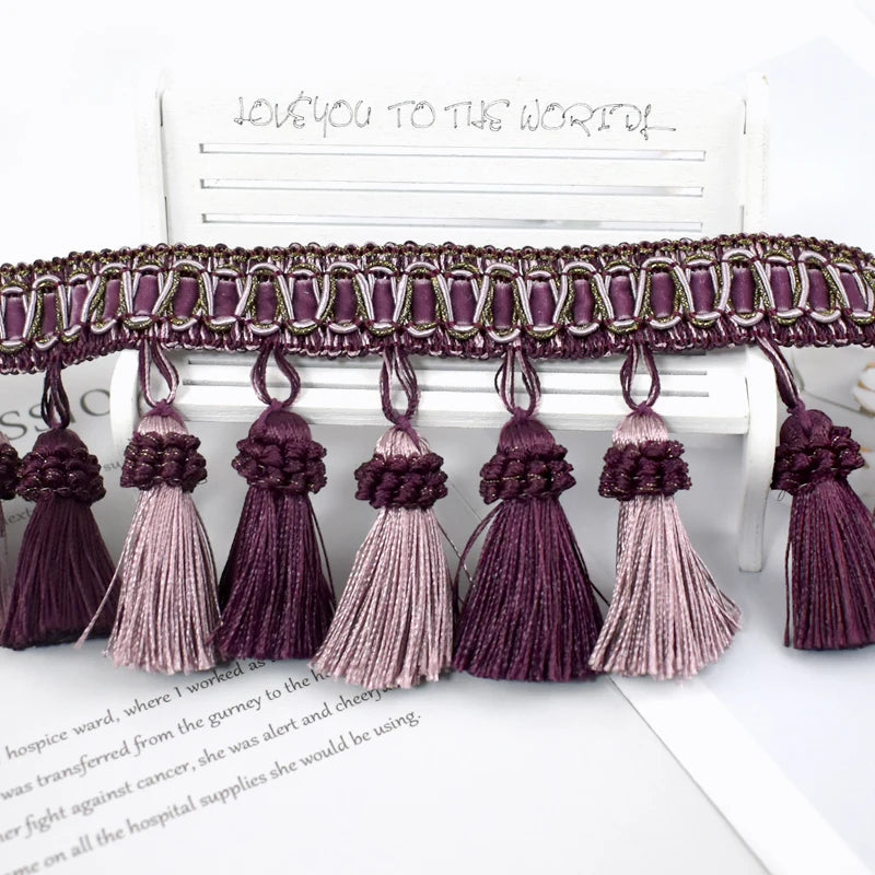 ruban decoratif pompons vert olive beige violet rose pâle tissu polyester classique metalliques mariage