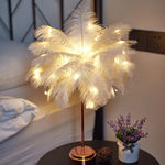 lampe arbre plumes guirlande led rose blanche dorée décoration bohème moderne chambre