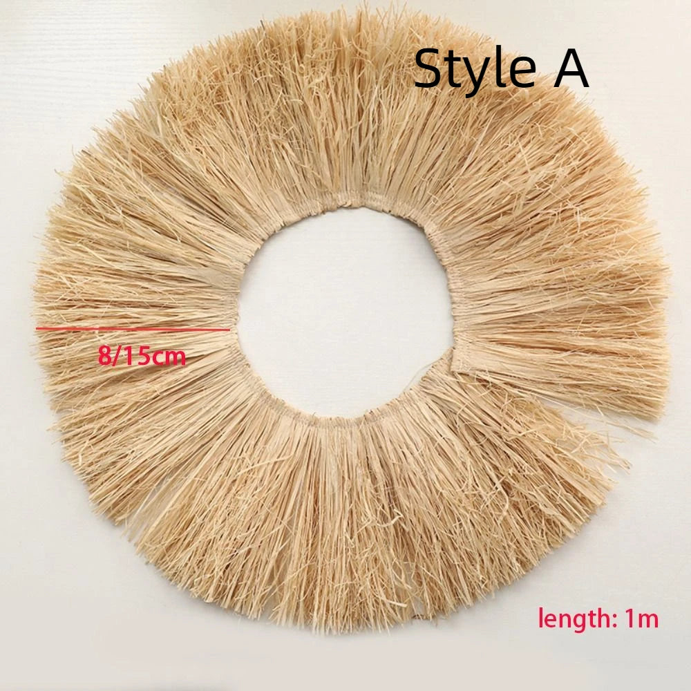 décoration murale bohème franges paille naturelle rustique circulaire bande texturée