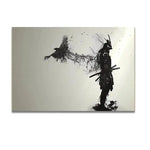 toile d'art samouraï corbeau abstrait noir blanc contemporain decoration maison salon