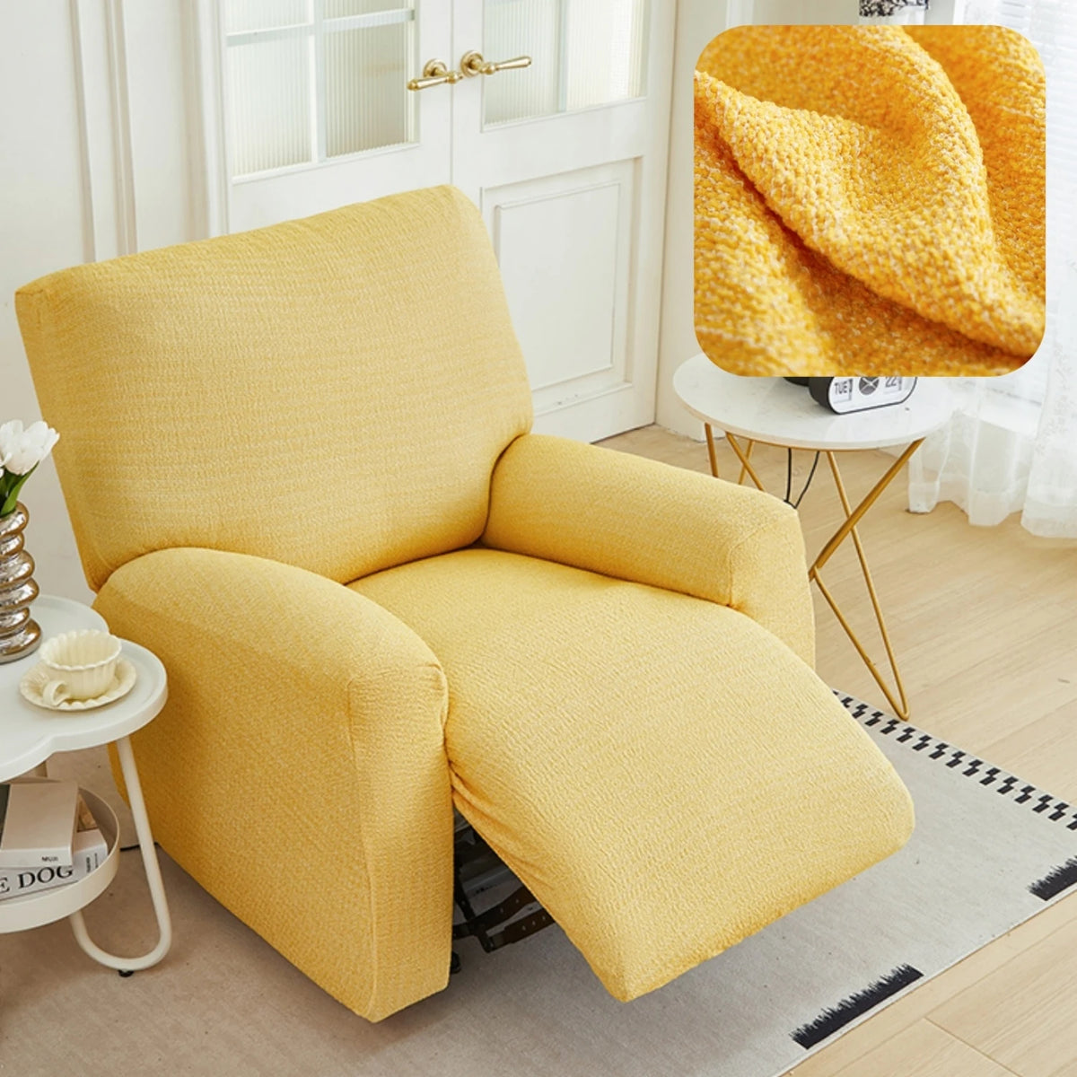 housse fauteuil inclinable beige clair tissu petits points noirs protection siège salon moderne extensible