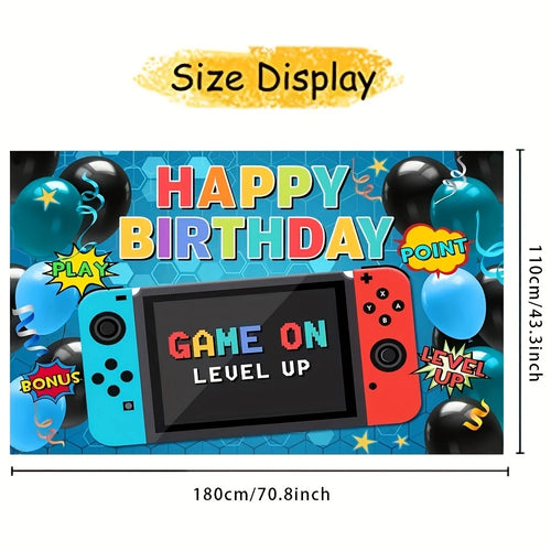 décoration anniversaire bannière pixel art moderne bleu rouge noir trắng