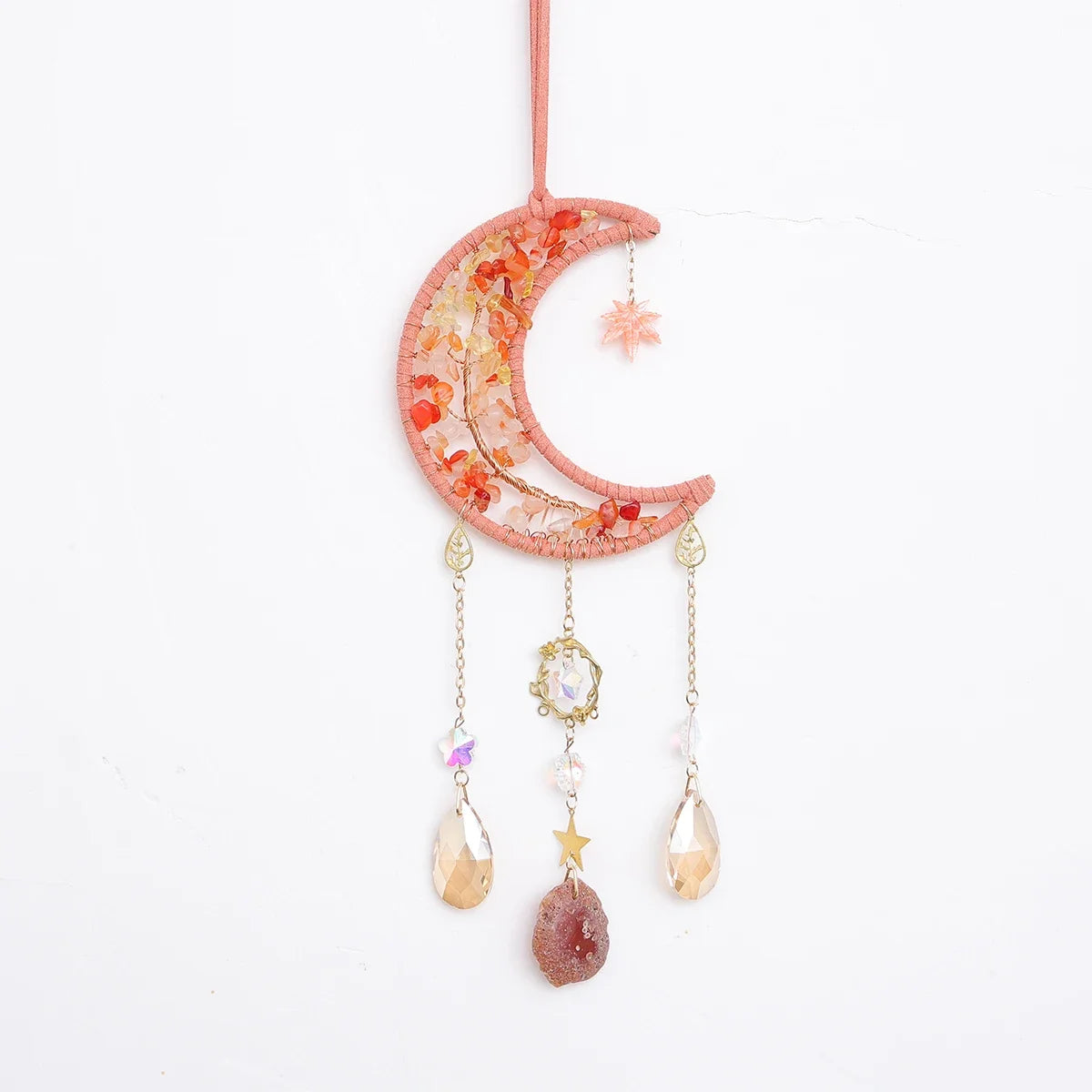 décoration murale croissant lune semi précieuses feuilles dorées boho chic chambre