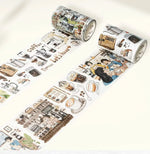 ruban decoratif illustrations personnes espresso lettres adhesif blanc marron bleu vert