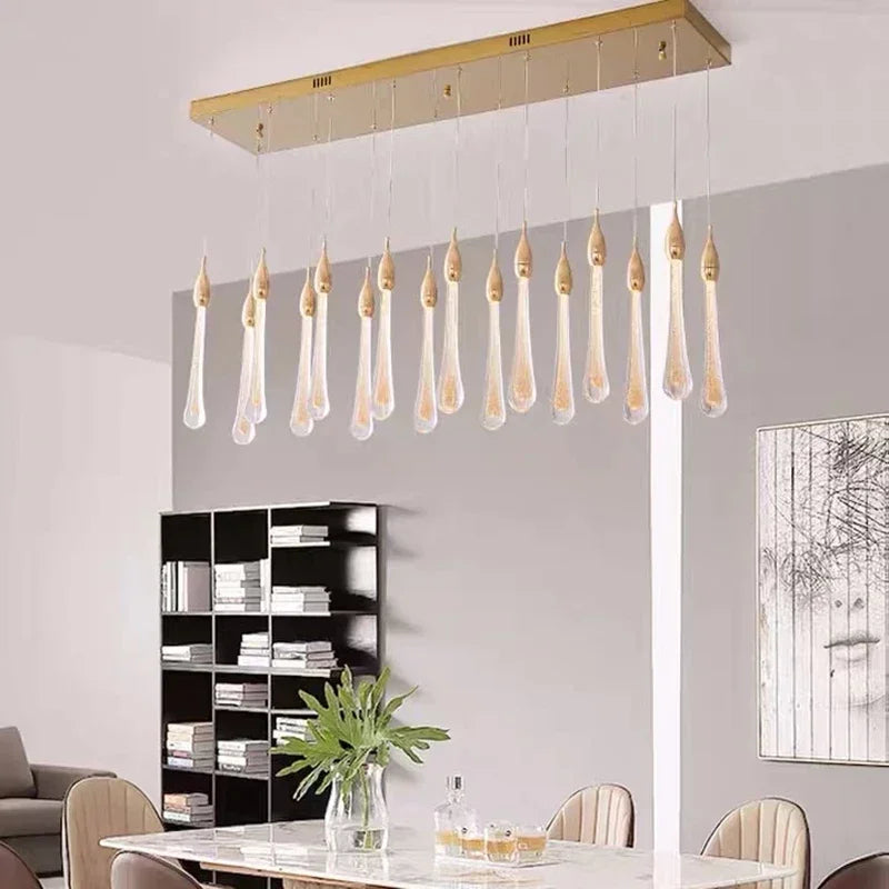 suspension lumineuse or gouttelettes contemporaine 18 lumières spiral transparent élégante