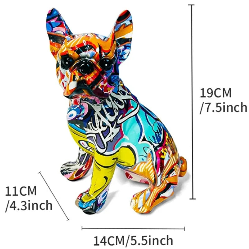 statuette chien multicolore moderne graphique résine abstraite ornement animal