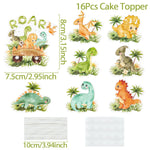 supports cupcakes dinosaures palmiers happy birthday assiettes gobelets sacs cadeaux vert orange blanc enfants