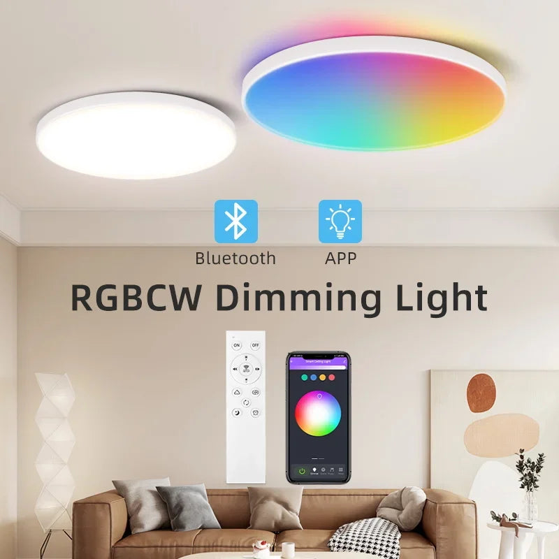 plafonnier led moderne blanc noir multicolore télécommande éclairage intelligent rgb rechargeable