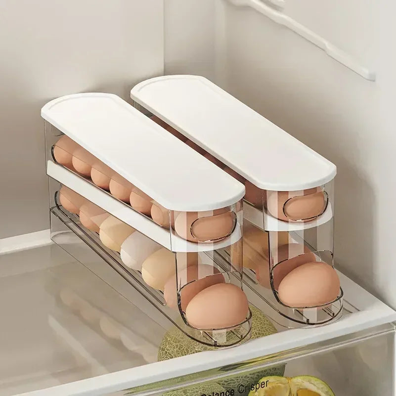 rangement œufs réfrigérateur double couche transparent moderne blanc.storage holder eggs refrigerator multiple levels translucent