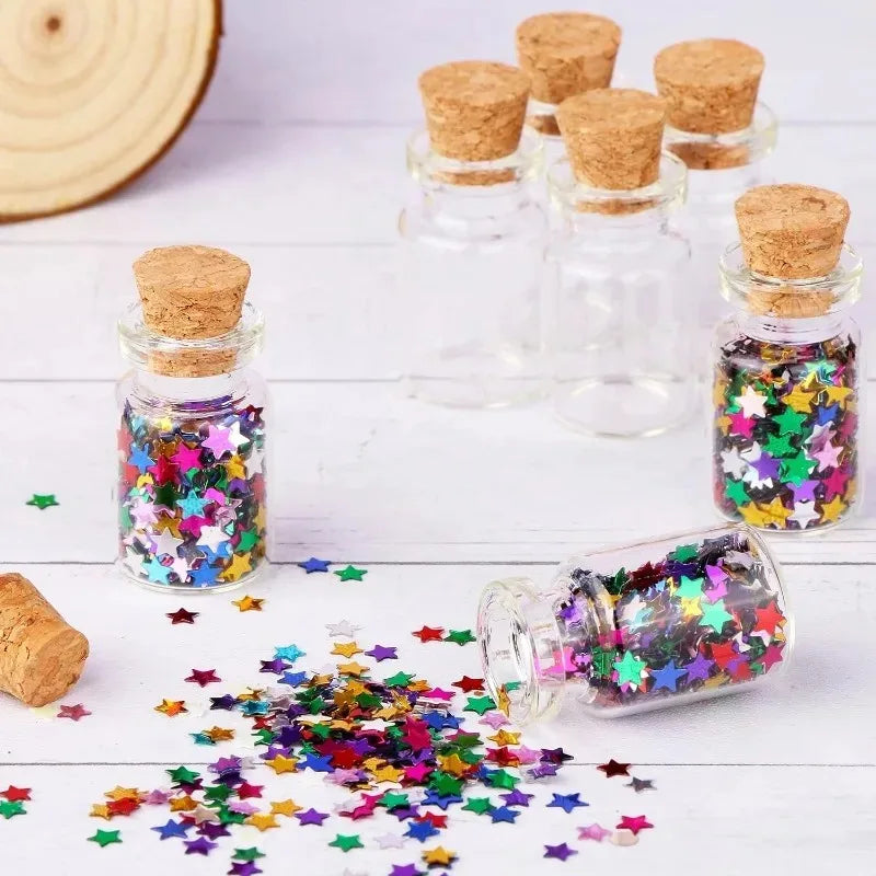 bouteilles verre transparents bouchons liège paillettes étoiles classiques