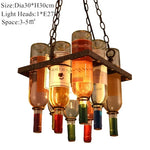 lampe suspendue industrielle bouteilles vin multicolore rouge vert bleu orange rustique