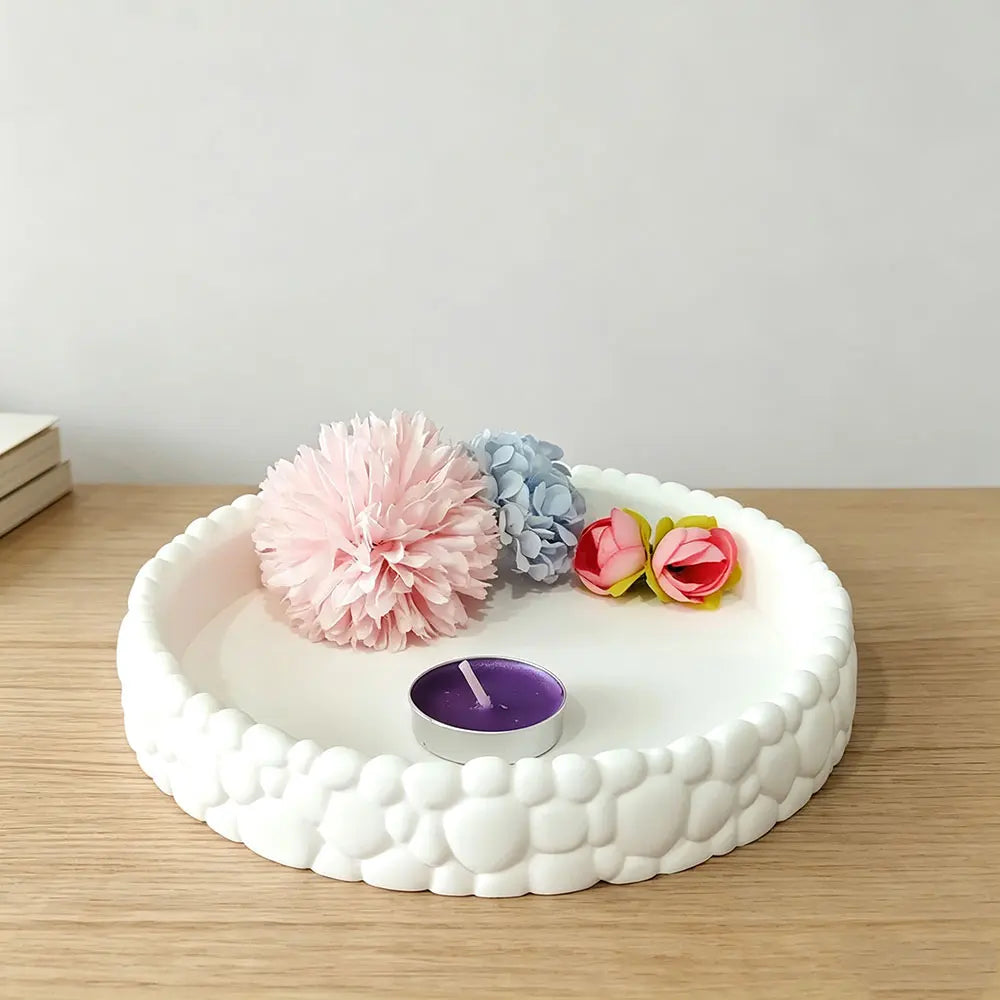 plateau silicone decoratif deux parties texturé moderne blanc vert rose violet mousse fleurs artificielles