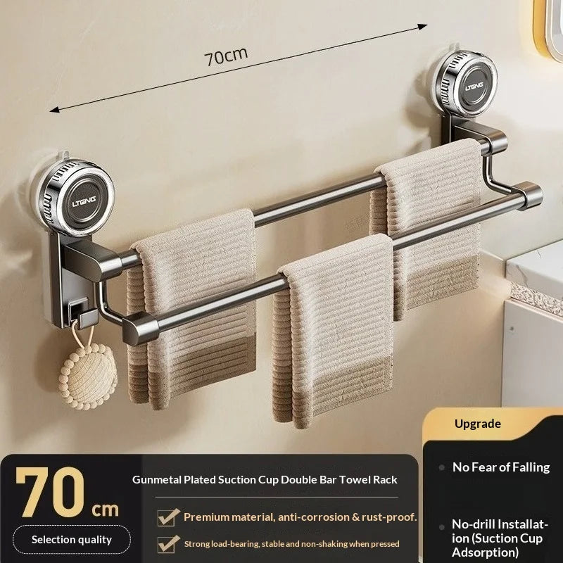 porte serviettes mural double barre cuivre gris moderne suction serviettes tissées beigeDecorationPomponBeige