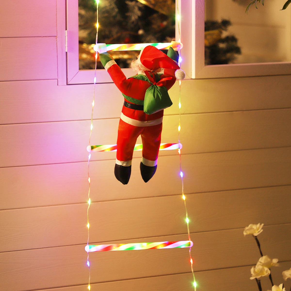 décoration noël lumineuse père noël guirlandes rayures colorées moderne adhésif rouge vert blanc
