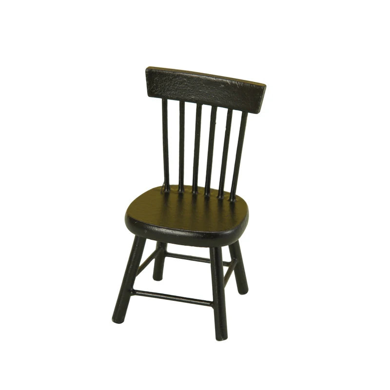 miniature table noire chaises rustiques assiettes nourriture marmite animal peluche traditionnelle deco jouet