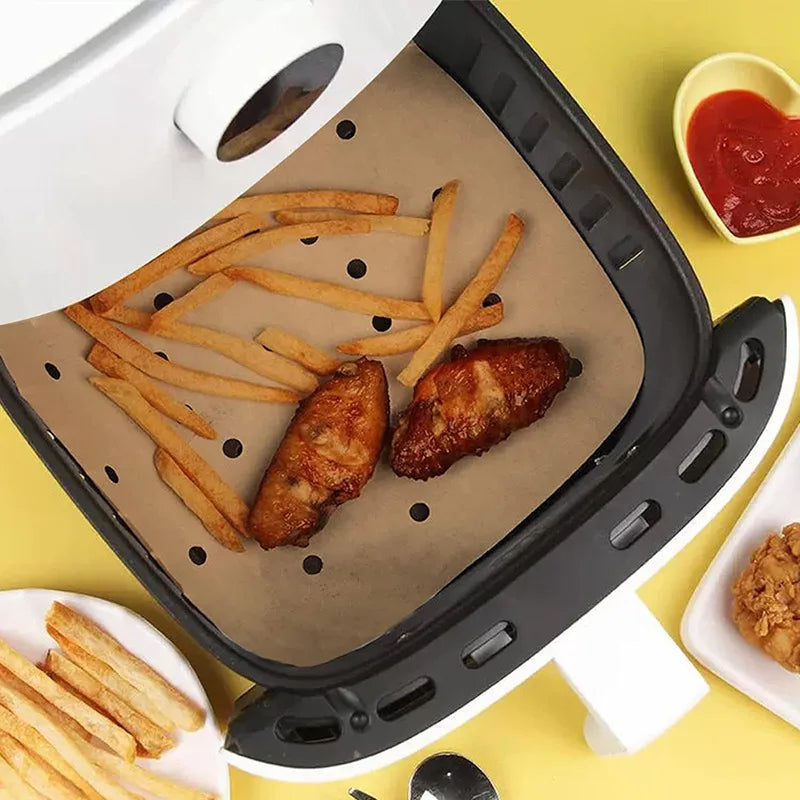 papier cuisson perforé marron clair antiadhésif absorbant huile air fryer baking paper steamer cuisine