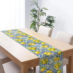 nappe lin bleu jaune motifs citrons géométriques rustique décoration méditerranéenne été printemps hiver noël