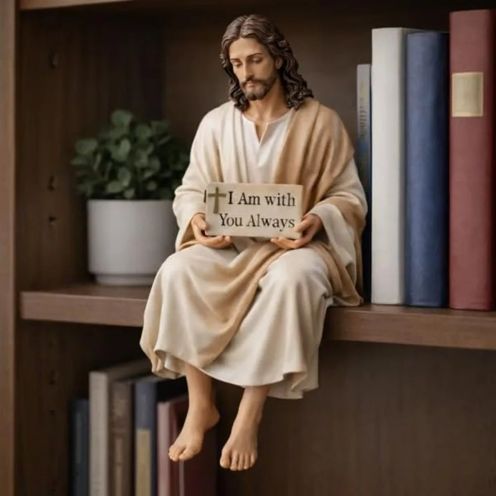 statue jésus résine beige inscription toujours décoration croix religieuse réaliste petite taille