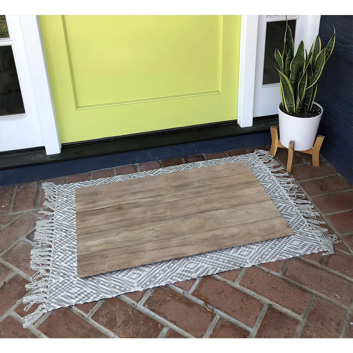 tapis gris clair antidérapant aspect bois moderne porte extérieur imperméable sol maison