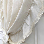 rideau vintage beige clair texture lin fleurs japonais coréen fronces décoratives maison