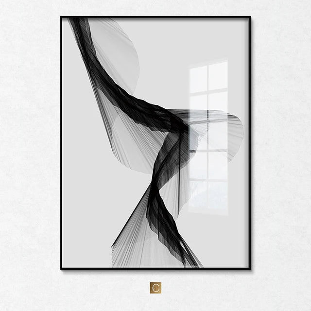 toile abstraite noire blanche contemporaine minimaliste sans cadre vertical chambre salon decoration