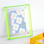 cadre photo transparent moderne vert bleu orange jaune bordures colorées minimaliste