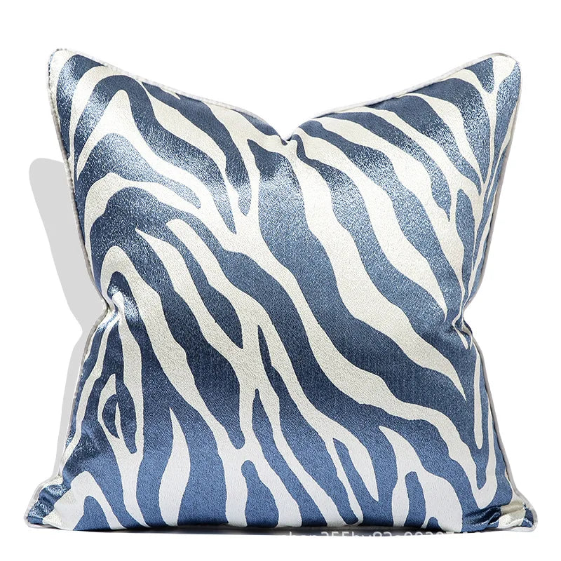 housse coussin jacquard motif zèbre moderne 100 polyester bleu marine noir marronclair blanc 60x60cm