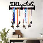 porte médailles rangement mural sportif découpes laser montagnes coureurs noir horizontal multiusage salon