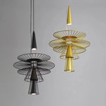 Suspension lumineuse or noir contemporaine métal cercles superposés brillance minimaliste chaînes suspendues