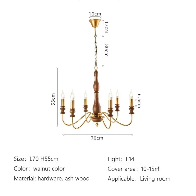 lustre salon doré bois classique têtes sans ombre éclairage hall chambre